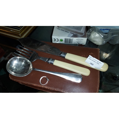 289 - Silver Ferrelled Fish Knife And Fork Plus Harrods Desert Spoon And A Scrap Silver Ring