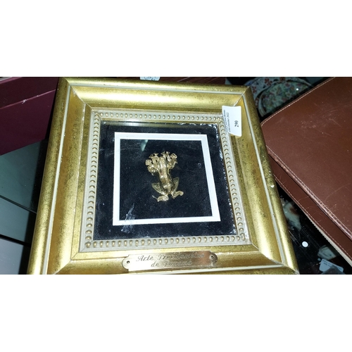 290 - Framed 24k Gold Overlaid 925 Silver Arte Precolombino De Panama