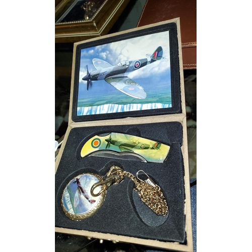 291 - Spitfire Watch And Chain With Knife In Wooden Box