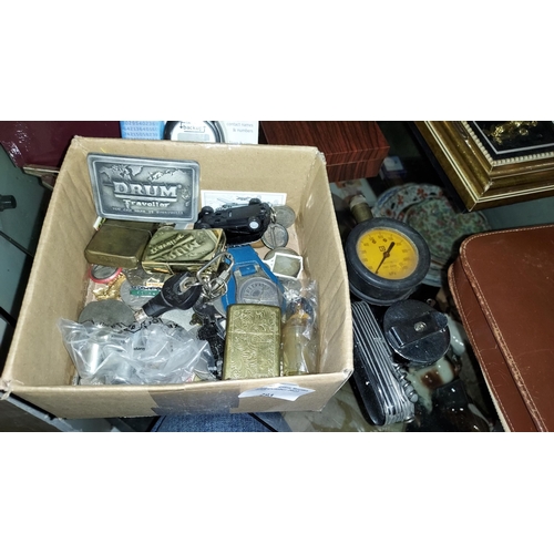 293 - Box Of Treasures Including Zippo Lighters And Coins