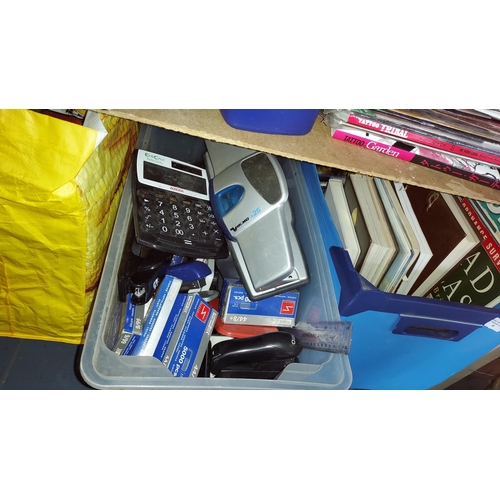 31 - Box Of Office Supplies Including Staplers, Calculators And Hole Punches