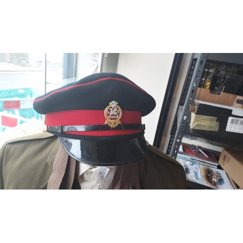 58 - Queens Regiment Uniform Including Jacket, Trousers, Shirt, Scarf And Hat With Cap Badge. Mannequin N... 