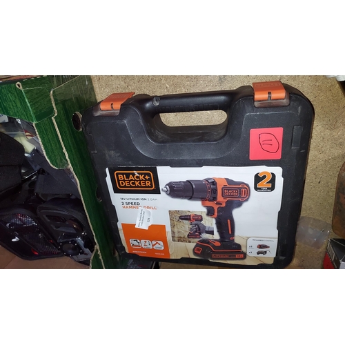 211 - Barebones Black & Decker 18V Lithium Hammer Drill With Case, Tested And Working