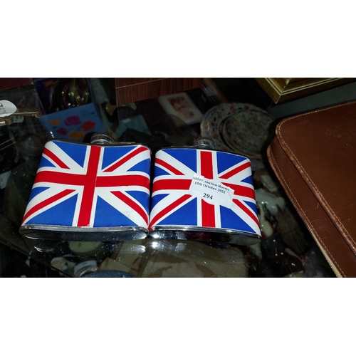 294 - 2 Union Jack Hip Flasks