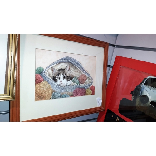 122 - Framed Print Of Cat Playing Among Wool