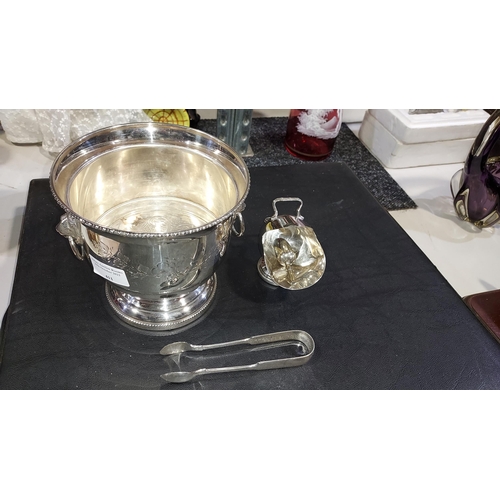 411 - Vintage Sugar Scuttle, Ice Bucket And Tongs