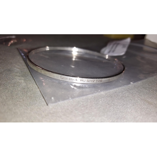 317 - Solid Silver Bangle With Writing On Side 