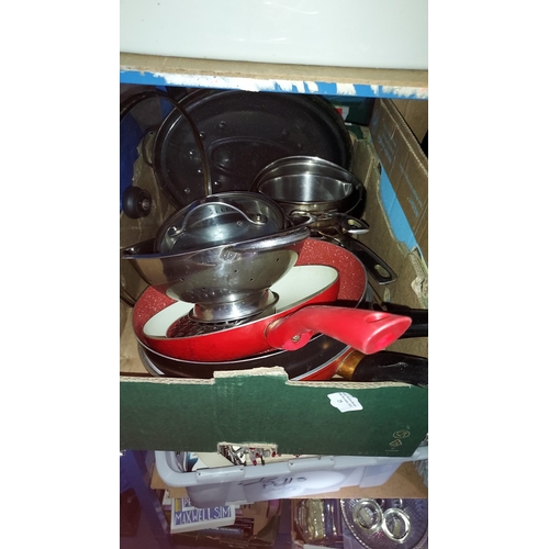 25 - Box Of Kitchenware Including Saucepans