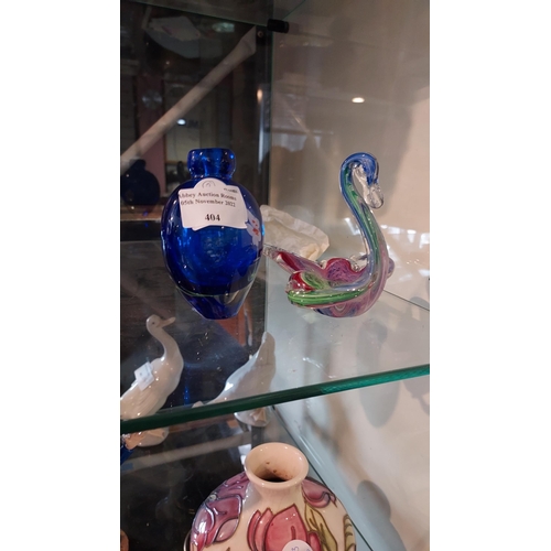 404 - Blue Glass Vase Plus A Multicoloured Glass Swan