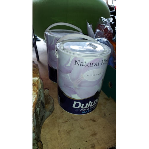 98 - 2 Unused 5L Tins Of Dulux Matt Emulsion Violet White