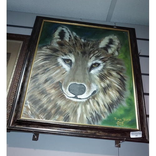 101 - Framed Oil On Canvas Of A Wolf By Tina Burge