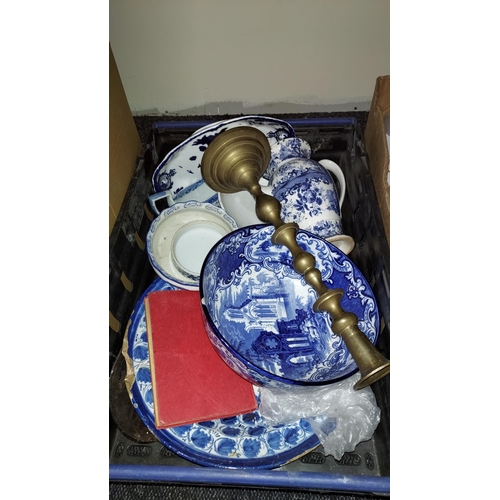 180 - Box Of Blue And White China, Some A/F