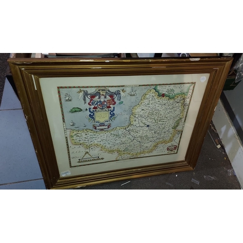 23 - Large Antique Framed Map Of Dorsetshire 1967