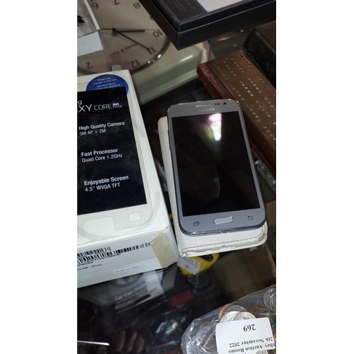 272 - Samsung Galaxy Core Prime, With Box And Case. Powers Up And Has Been Reset