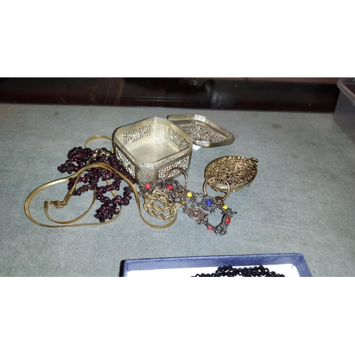 328 - Small Trinket Box With Costume Jewellery