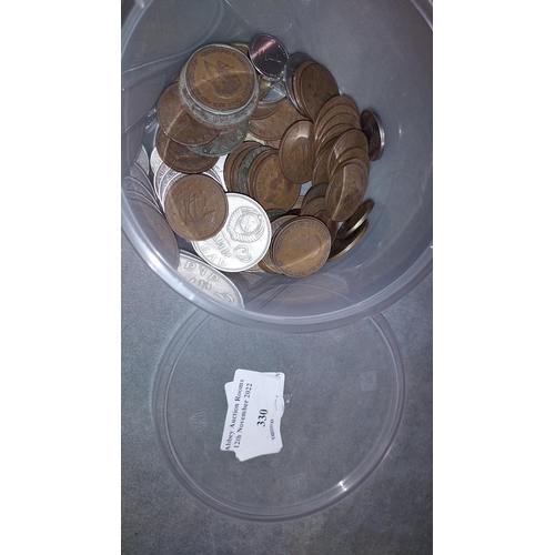 330 - Tub Of Coins Including 1/2 Pennies And World Coins