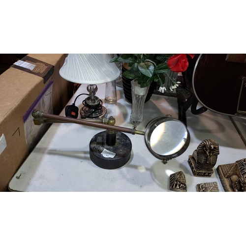 413 - Magnifier On Copper And Brass Stand With Metal Base. Glass Has Chip To Edge