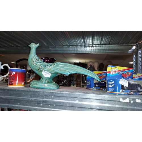 442 - Teal Bird Vase/Ornament. A/F Head Has Been Reattached