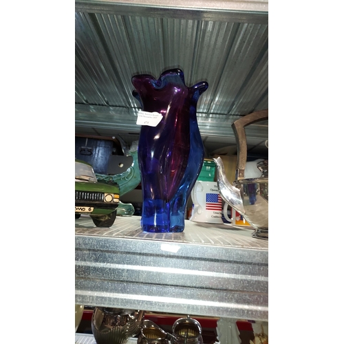 474 - Heavy Blue And Purple Murano Style Glass Vase