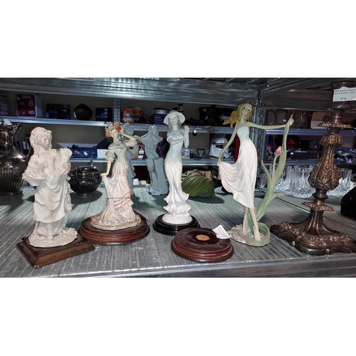 481 - Selection Of Lady Figurines On Wooden Plinths