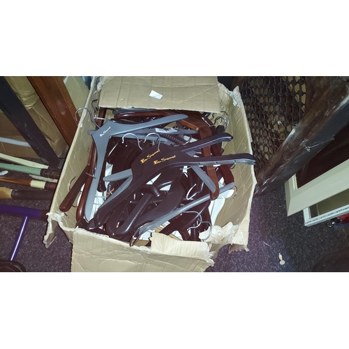 658 - Box Of Plastic And Wooden Ben Sherman Coat Hangers