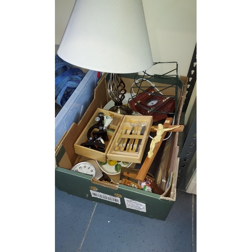 80 - Box Of Assorted Items Including Crucifix And Clock