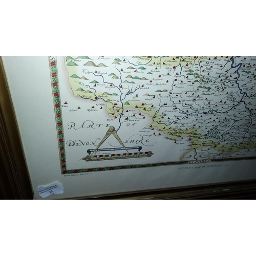 23 - Large Antique Framed Map Of Dorsetshire 1967