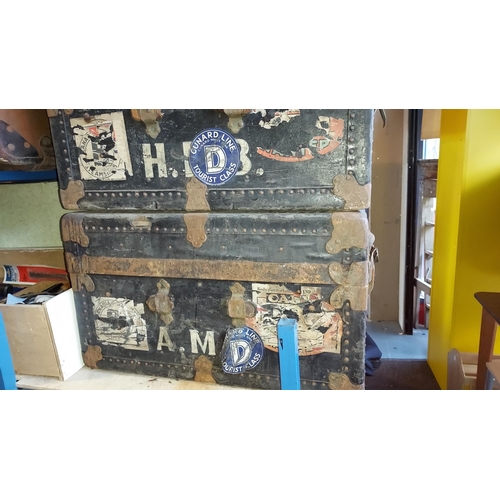 84 - 2 Vintage Travel Trunks With Cunard Line Labels