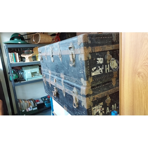 84 - 2 Vintage Travel Trunks With Cunard Line Labels