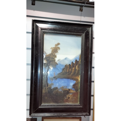 102 - Pair Of Oil Continental Lake Scenes With Mountains In Background On Glass. Both Frames A/F