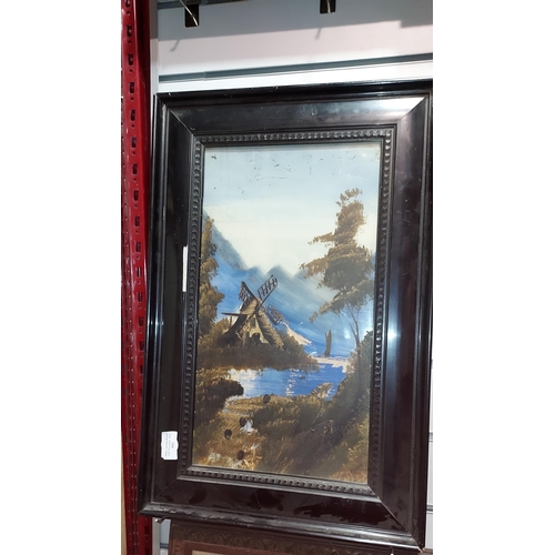 102 - Pair Of Oil Continental Lake Scenes With Mountains In Background On Glass. Both Frames A/F