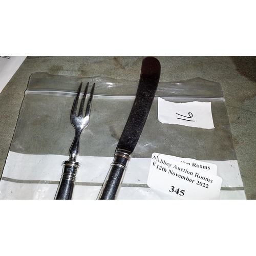 345 - 1911 Solid Silver Handled Fork Plus 1910 Solid Silver Handled Knife