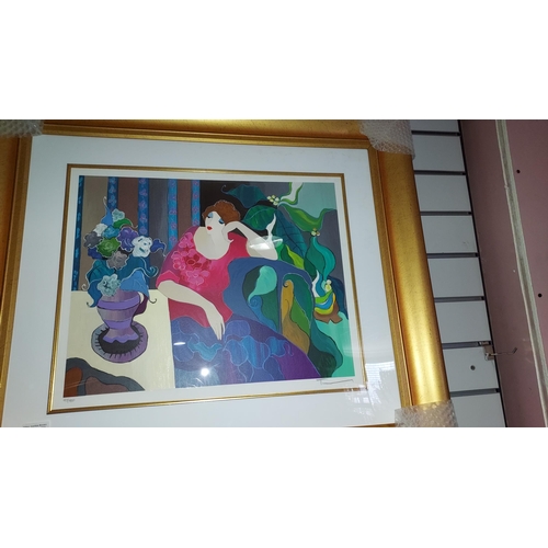 379 - Large Framed Seriograph On Woven Silk Paper 