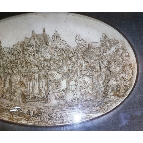 405 - Meershaum High Relief Plaque In Victorian Frame Depicting A Scene Of Joan Of Arc And Her Troops Over... 