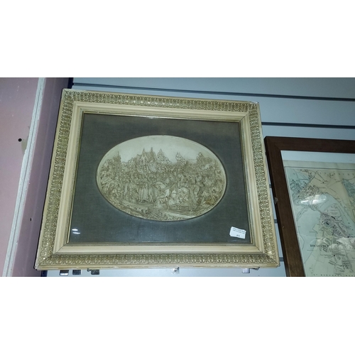 411 - Meerschaum High Relief Plaque In Victorian Frame Depicting A Scene Of Joan Of Arc And Her Troops Ove... 