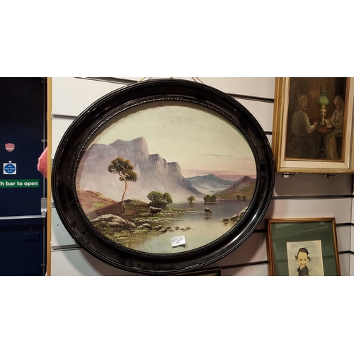 120 - Pair Of Antique Oval Framed Oil Paintings On Board 600mm Wide x 500mm High