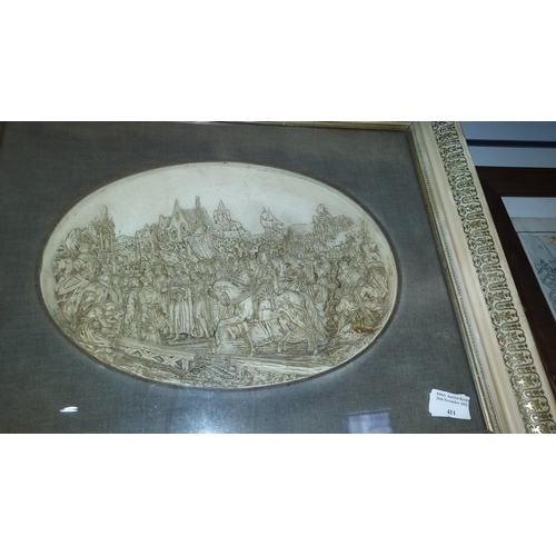 411 - Meerschaum High Relief Plaque In Victorian Frame Depicting A Scene Of Joan Of Arc And Her Troops Ove... 