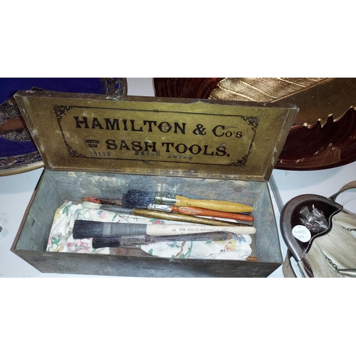 507 - Hamilton & Co Plus Atlas Brand Sash Tool Boxes Plus Old Paint Brushes