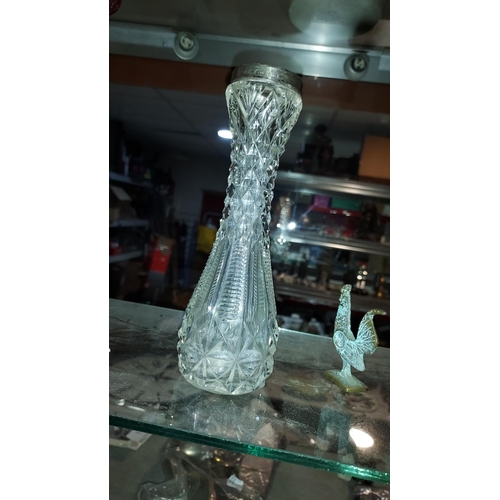 306 - Silver Rimmed Crystal Glass Bud Vase