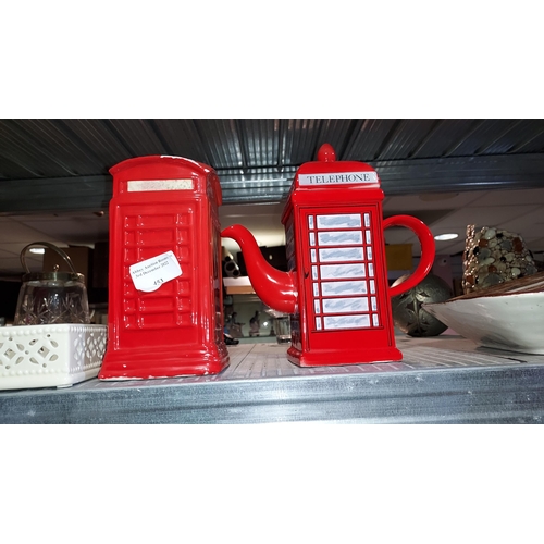 453 - Price Kensington Potteries Telephone Box Tea Pot, Spout A/F Plus Telephone Money Box