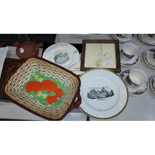 454 - Meissen Picture Tile, Wedgwood Peter Rabbit Plate, Grimwades Fruit Patterned Dish Plus 1 Other