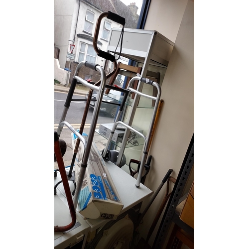 51 - Folding Disability Zimmer Frame Plus Walking Stick With 4 Prong Base