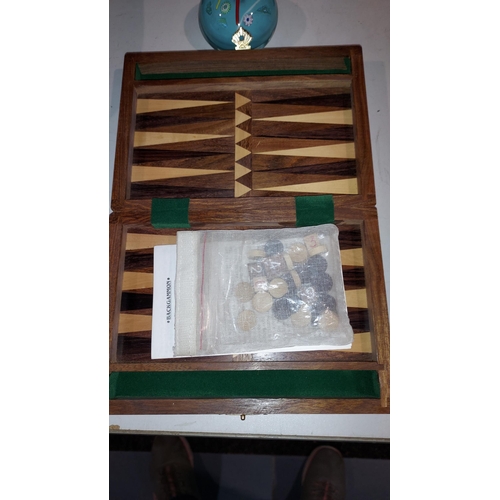 528 - Unused Set Of Backgammon In Inlaid Box