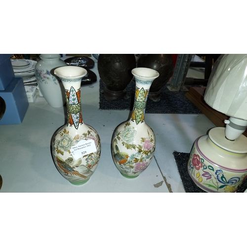 529 - 2 Chinese Hand Painted Vases, Both With Chip To Rims