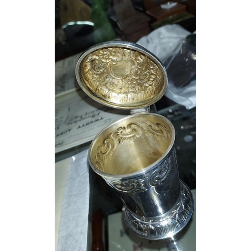 269 - Antique Silver Plated Small, Gold Gilt Tankard With Lifting Lid