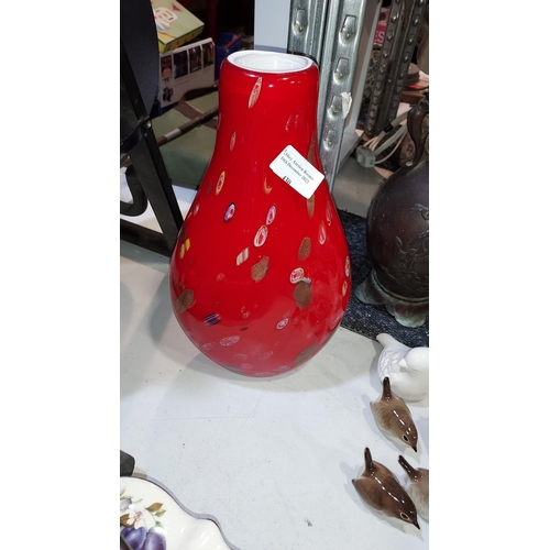 430 - Large Red Multicoloured Studio Glass Vase