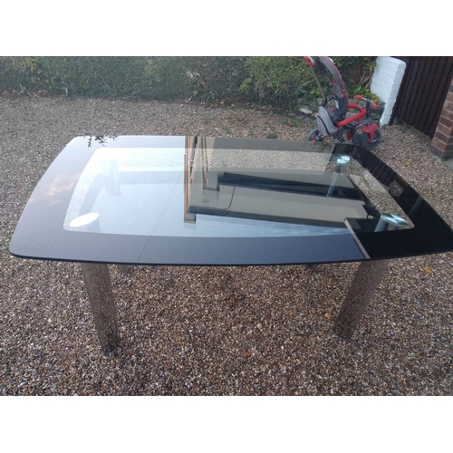 677 - Heavy Clear Glass Table With Black Edge With 6 Matching Leatherette Chairs 1.6m x1m