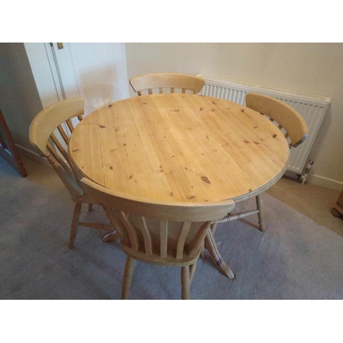 679 - Round Pine Pedestal Table With 4 Chairs 106cm Diameter