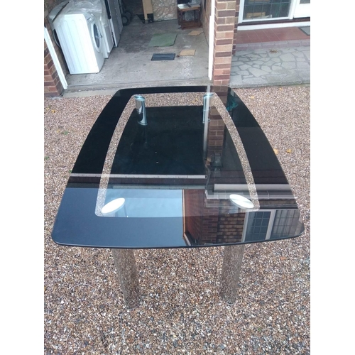 677 - Heavy Clear Glass Table With Black Edge With 6 Matching Leatherette Chairs 1.6m x1m