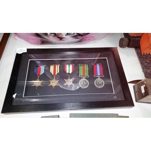 130 - Original Framed Set Of 5 WW2 Medals, 1939-45 Star, Africa Star, Italian Star, War Medal And Defence ... 